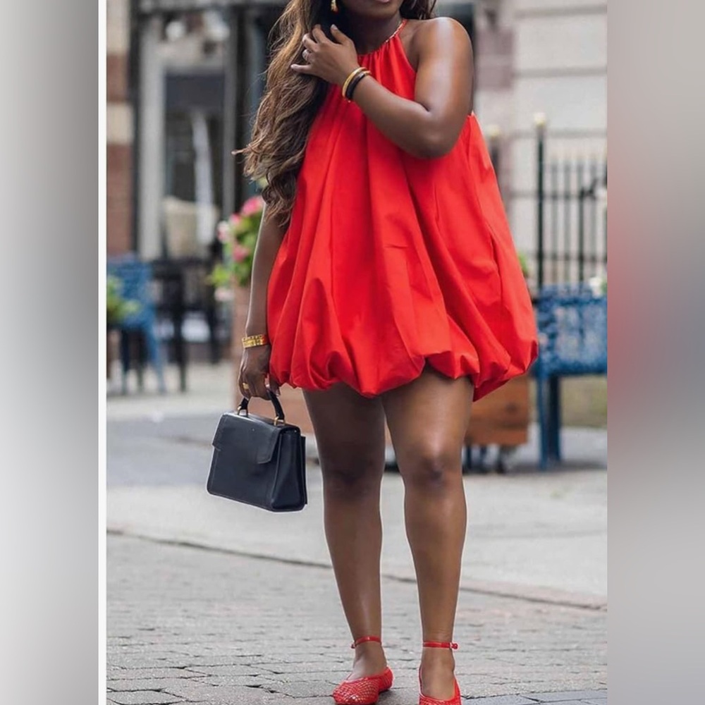 Vibrant Red Halter Bubble Dress